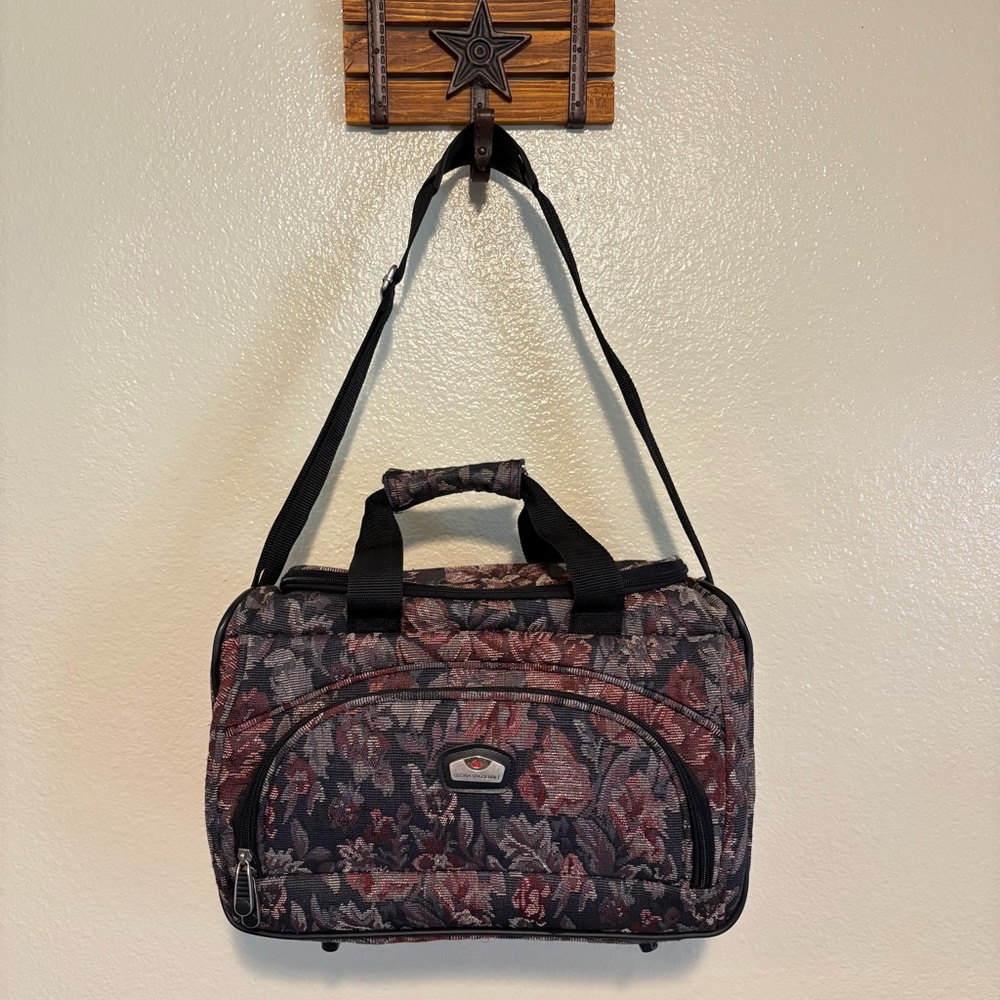Vintage Gloria Vanderbilt Floral Tapestry Duffel Bag 90s Boho Weekend Getaway